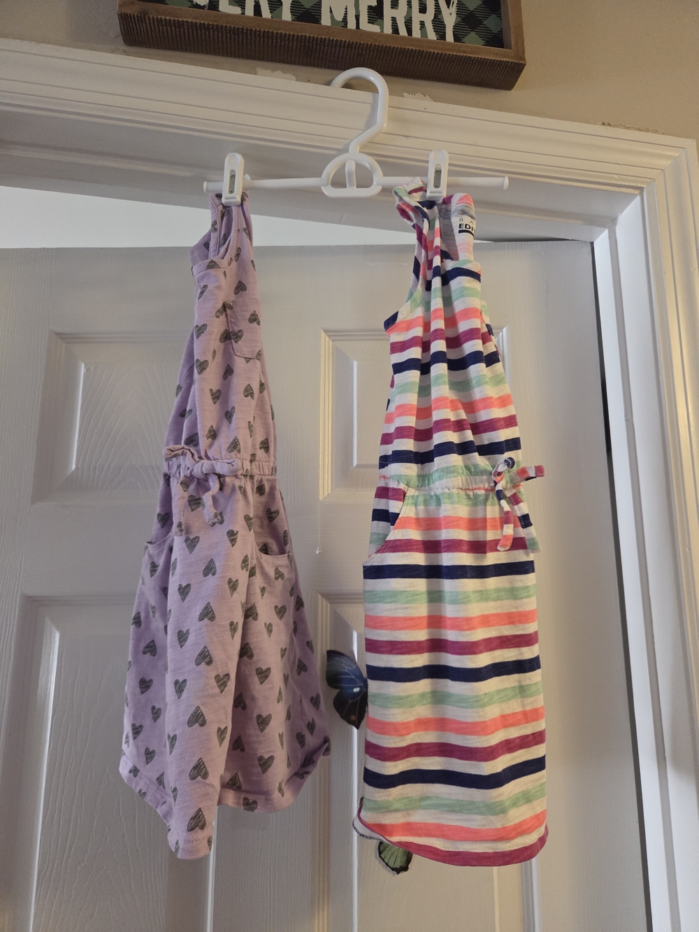 Basic Editions Girls Lavender Heart Print Dress & Multicolor Stripe Dress 6 S